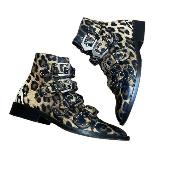 GIVENCHY Studded Leopard Print Buckle Leather Ankle Boot Size 36 - Picture 3 of 13